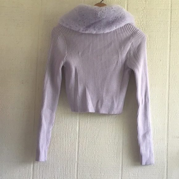 Zara lilac light purple faux fur ribbed cardigan sweater - Picture 8 of 13